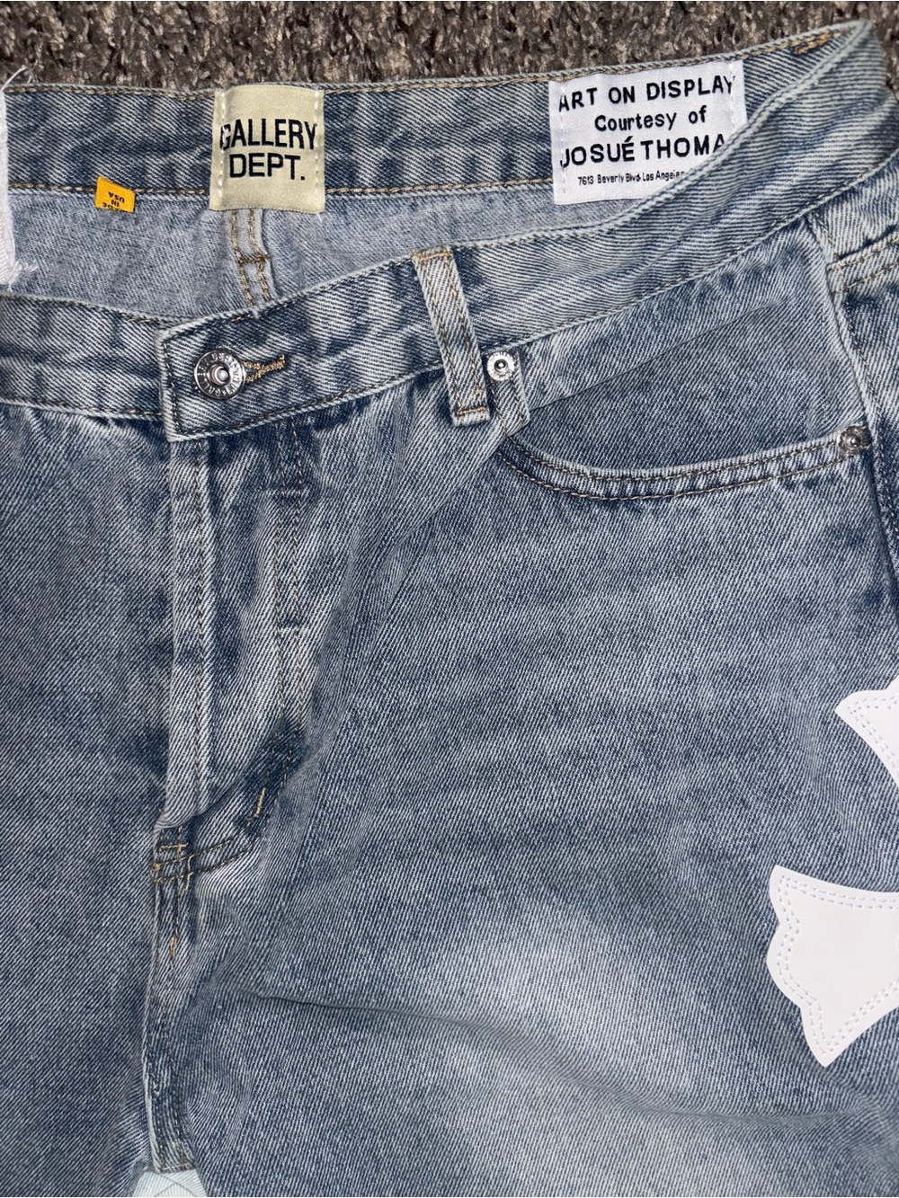 Gallery Dept Light Blue Flare Jeans with White Cross Details - Picture 6 of 10
